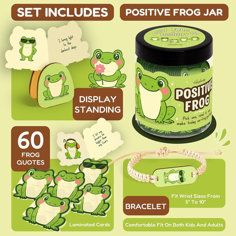 STOFINITY Emotional Support Frog Gifts For Women - Jar Of Daily Affirmation Cards For Teens Friend, Cute Inspirational Cards Jar For Men Coworkers, Unique Gifts For Women Birthday, Christmas - Image 2